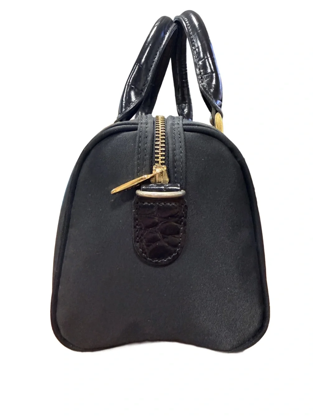Valentino Garavani Sport Black Nylon & Croc Top-Handle Mini Boston Satchel